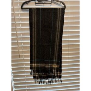 Burberry Scarf Charcoal Grey Blue Plaid Wool Blend Fringed‎ Check Made in UK